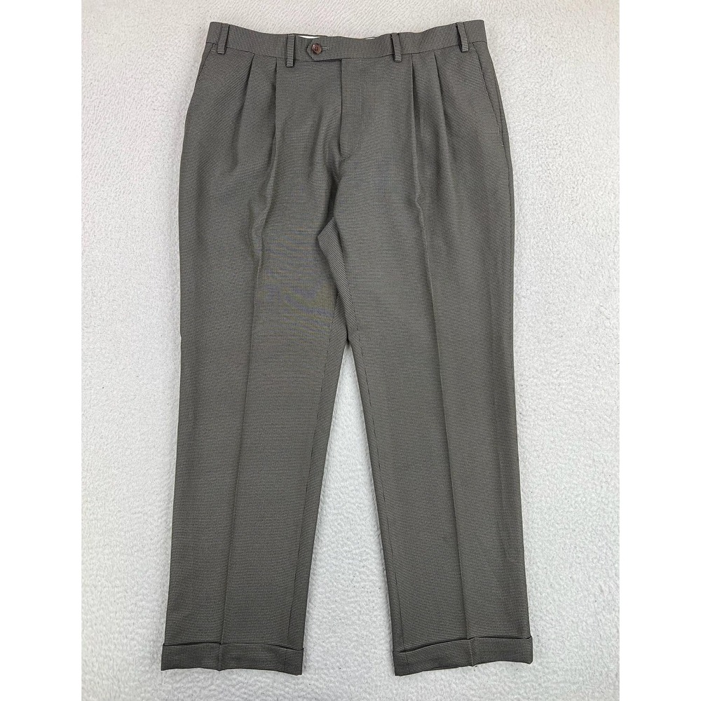 Ralph Lauren Mens 36x30 Brown Check Pleated Classic Fit Cuffed Dress Pants